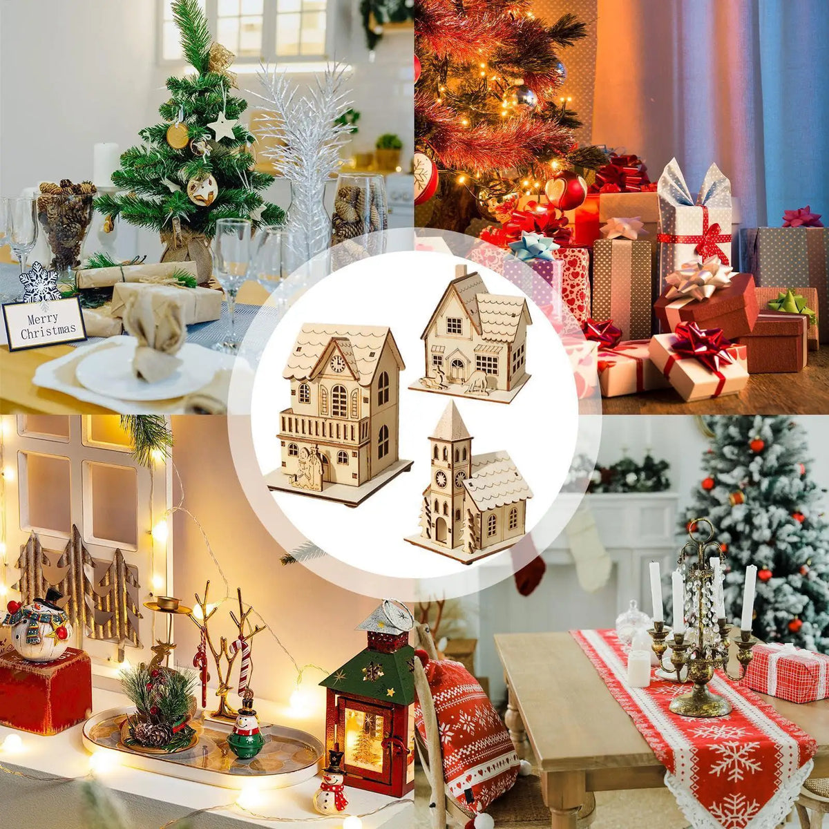 Light-Up Wooden Christmas Village Houses