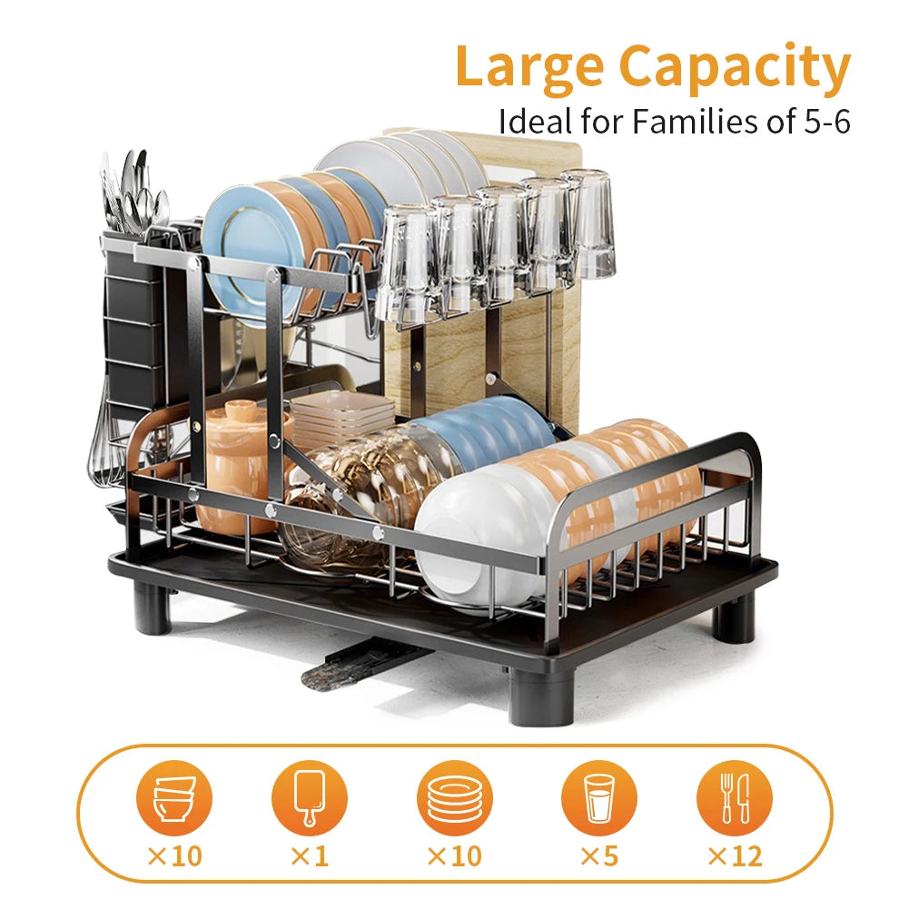 2-Tier Dish Drainer Rack with Utensil Holder - image 3