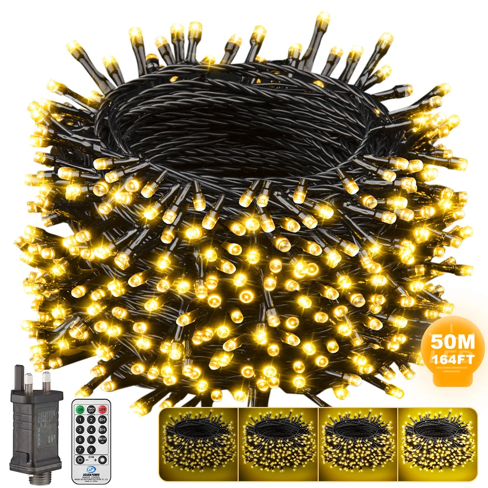 50m Outdoor Christmas String Lights – 500 LED, Remote