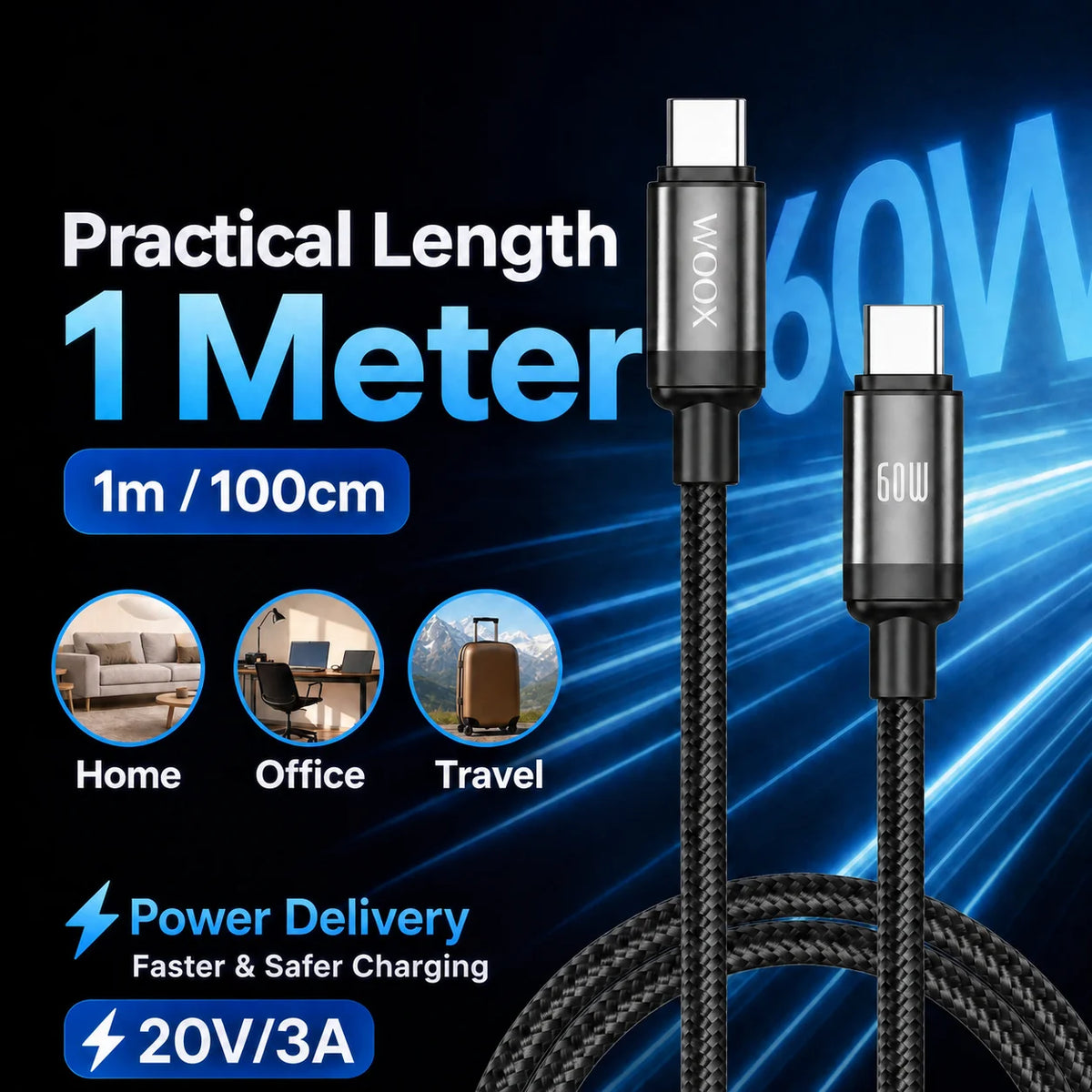 2-Pack USB-C to USB-C Braided Cable 60W - 1m - image 2