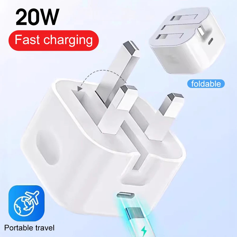 20W USB-C Fast Charger with Cable - UK Plug