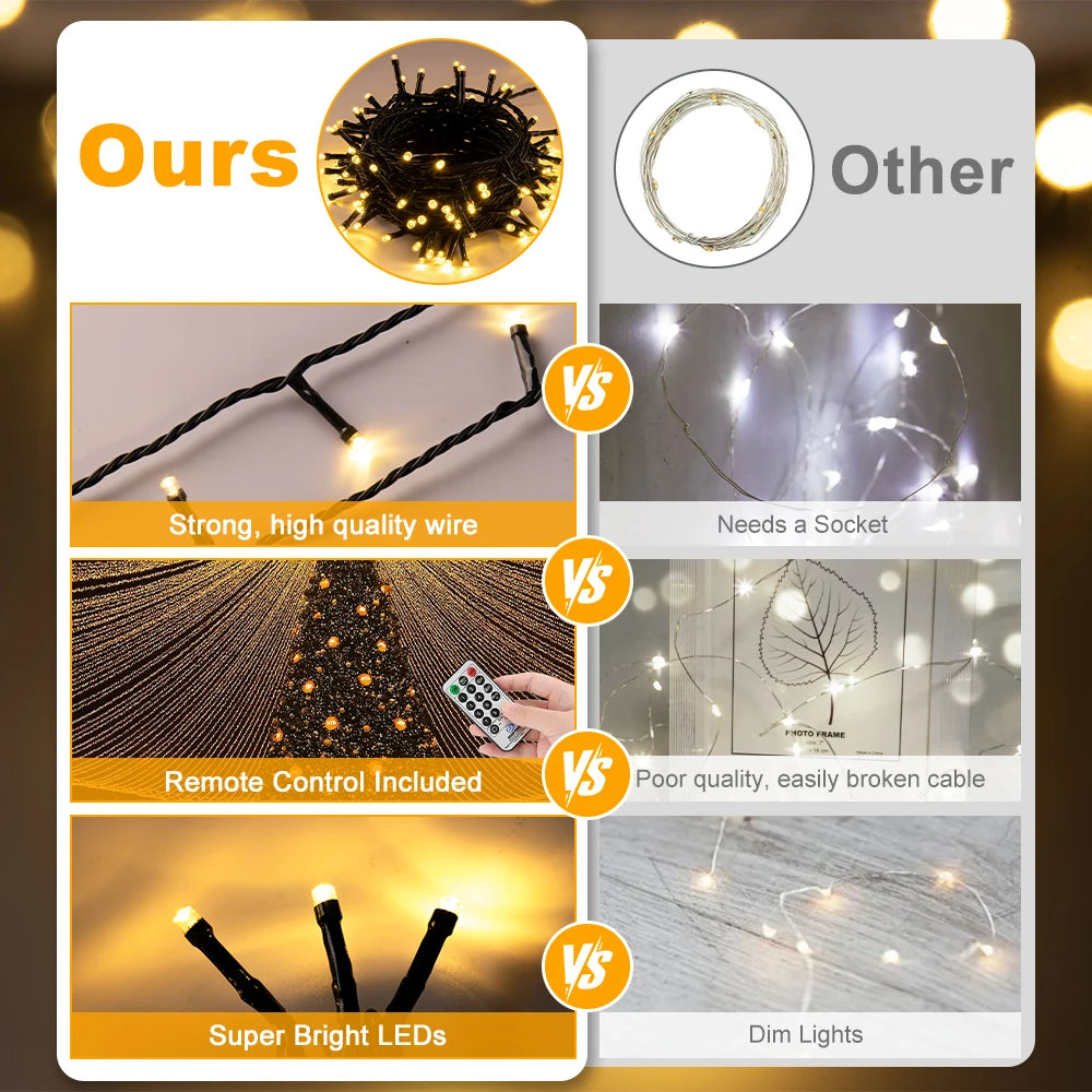 50m Outdoor Christmas String Lights – 500 LED, Remote