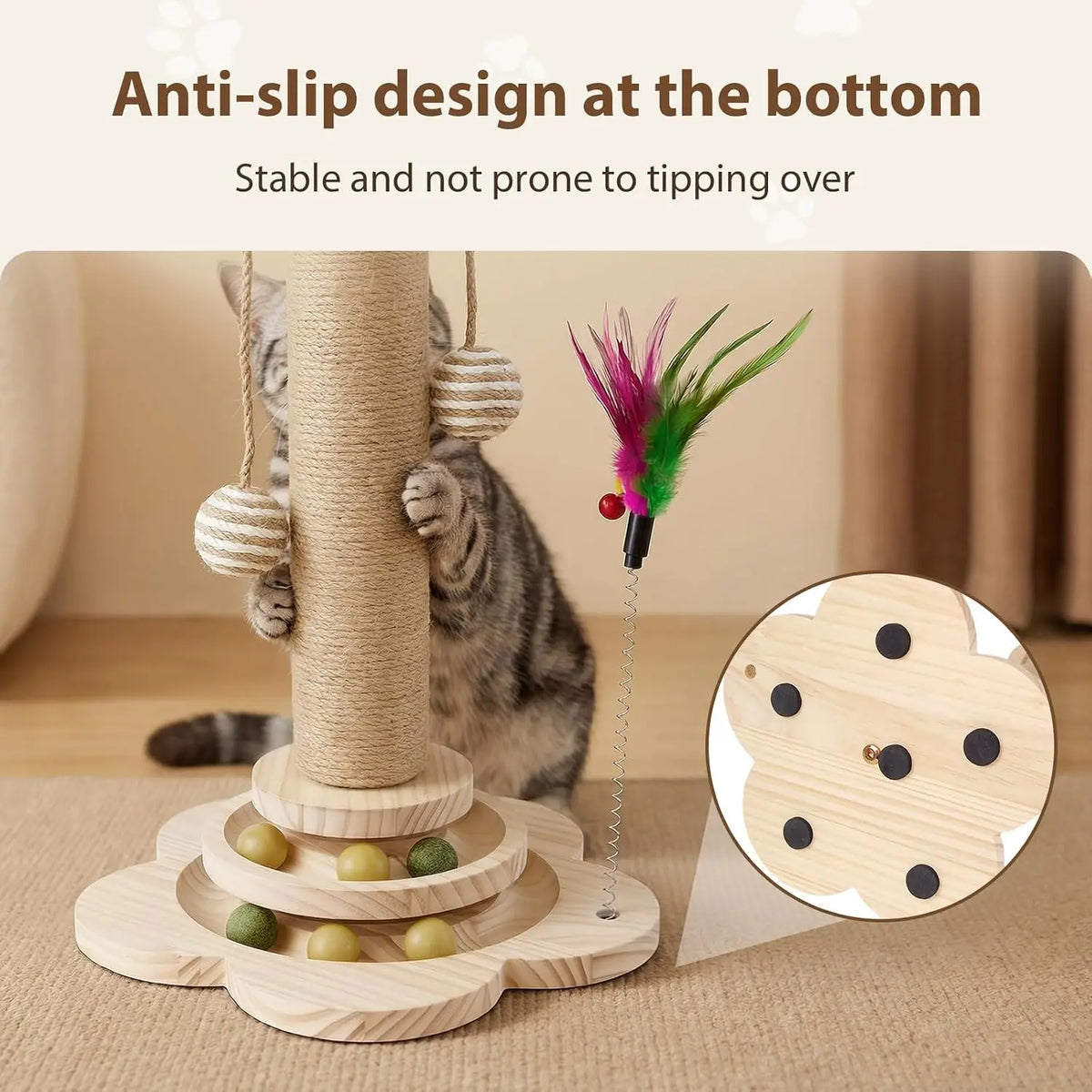 4-in-1 Cat Scratching Post with Track Balls & Feather – 46cm