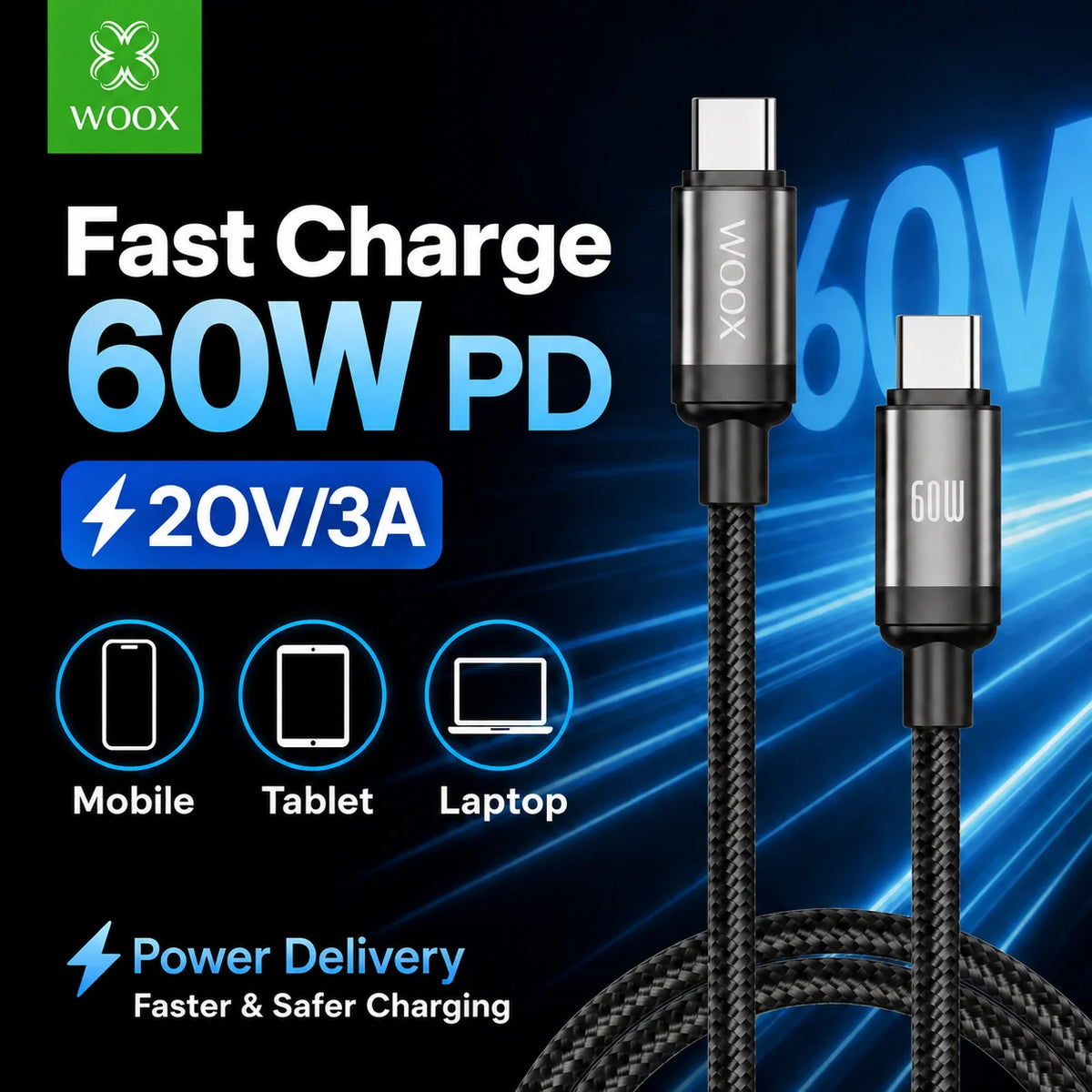 2-Pack USB-C to USB-C Braided Cable 60W - 1m