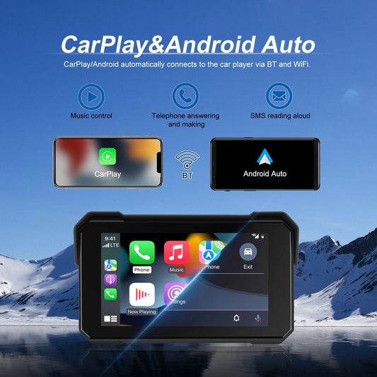 Podofo Wireless CarPlay & Android Auto Screen for Motorbikes