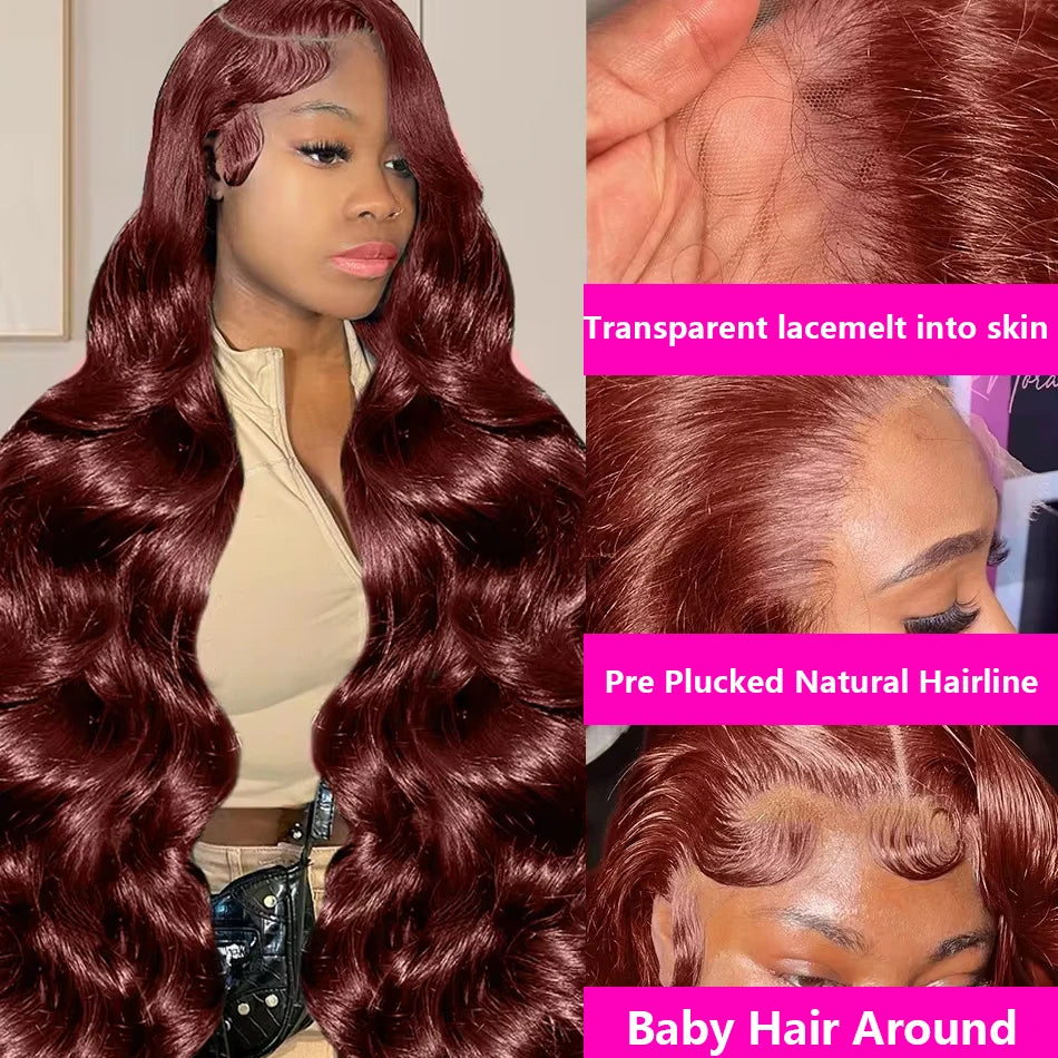 99J Burgundy Body Wave Lace Front Human Hair Wig - image 2