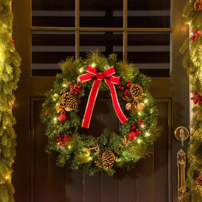 Pre-Lit Christmas Door Wreath – 60cm, 20 LED