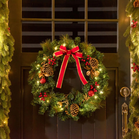 Pre-Lit Christmas Door Wreath – 60cm, 20 LED