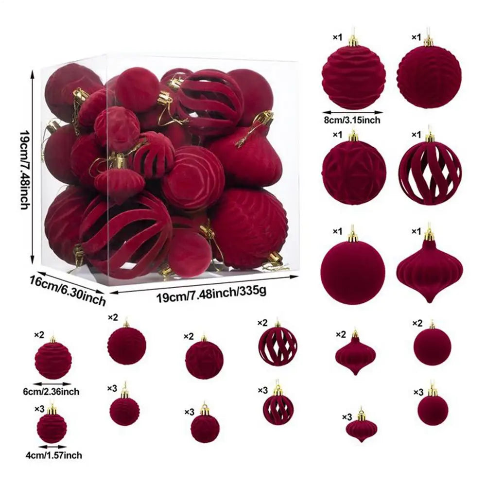 36-Piece Velvet Christmas Ornament Set – Burgundy