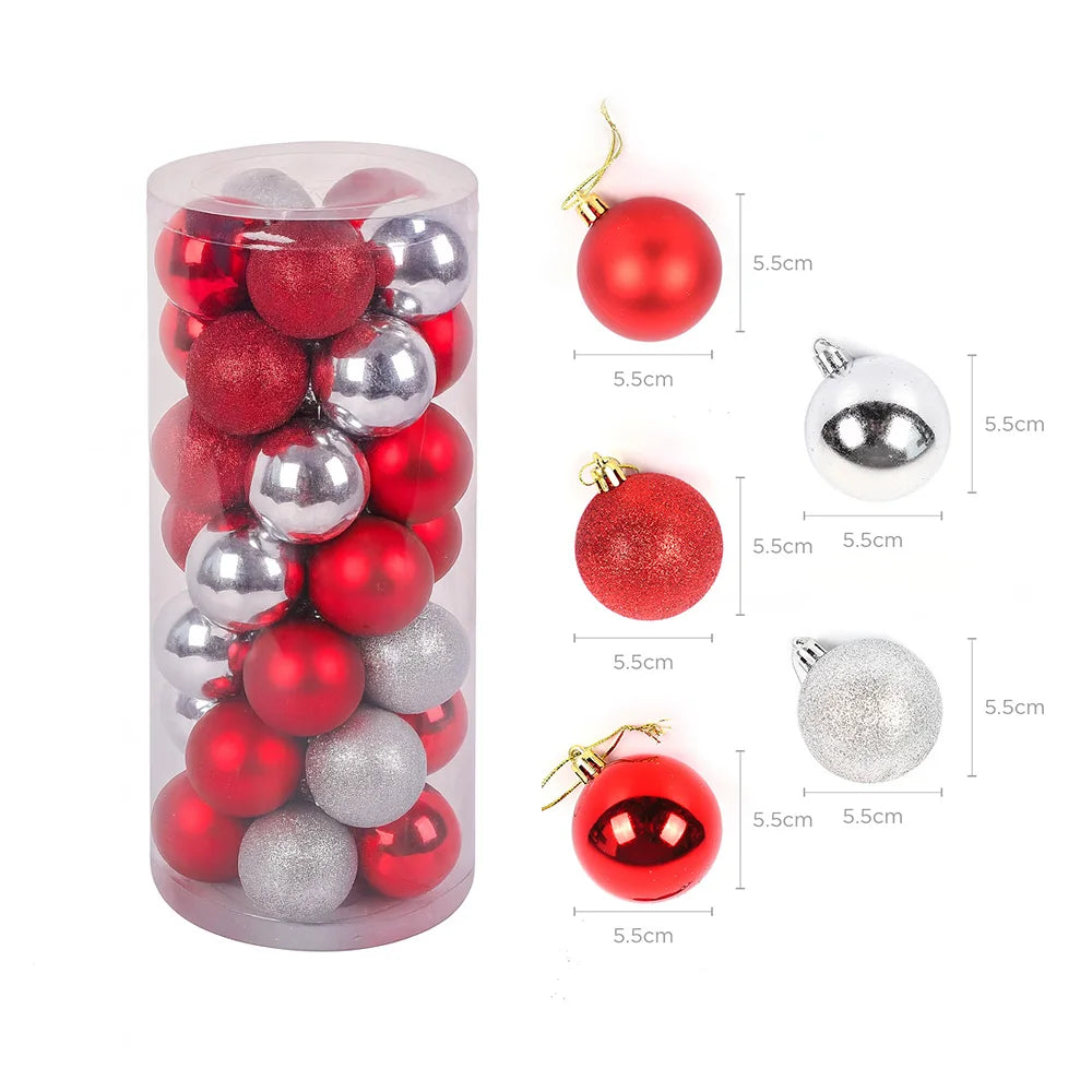 35-Piece Red & Silver Christmas Bauble Set – Shatterproof