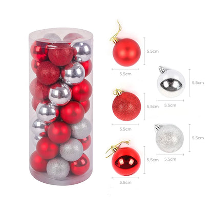 35-Piece Red & Silver Christmas Bauble Set – Shatterproof