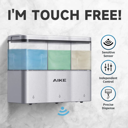 AIKE Touch-Free Triple Soap Dispenser - Wall Mounted, No Drilling