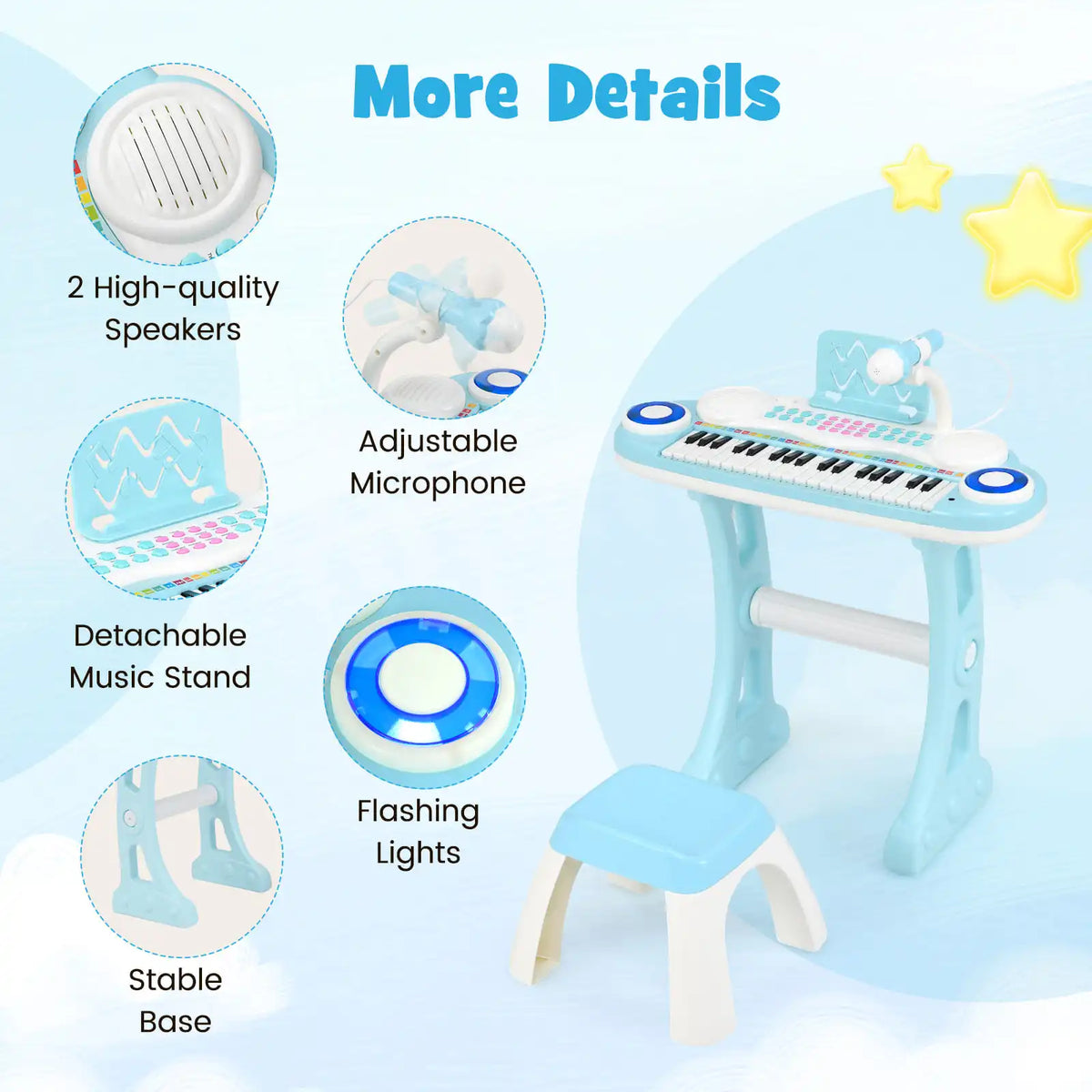 Kids Electronic Piano 37 Keys with Stool - image 2