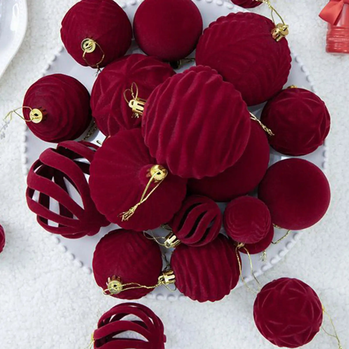 36-Piece Velvet Christmas Ornament Set – Burgundy