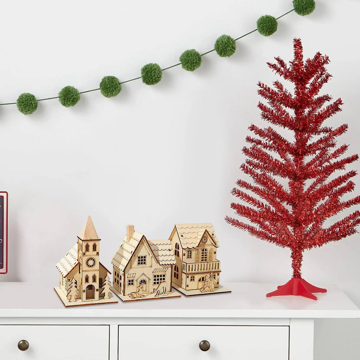 Light-Up Wooden Christmas Village Houses