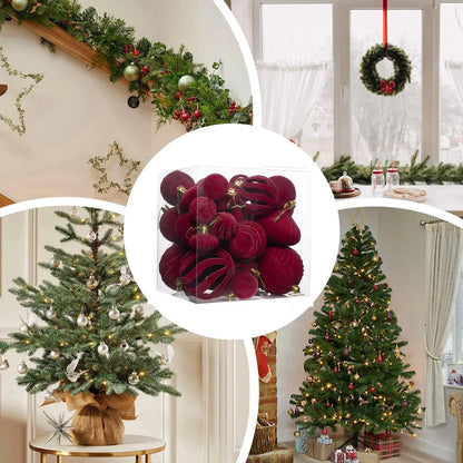 36-Piece Velvet Christmas Ornament Set – Burgundy
