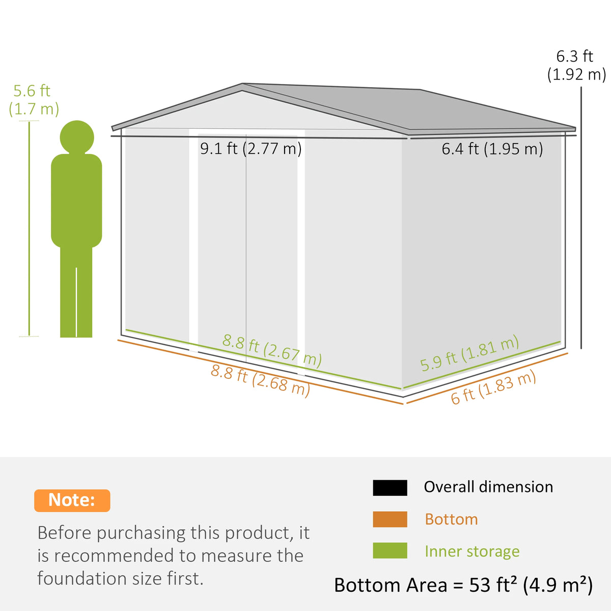 Outsunny 9 x 6ft Metal Garden Shed with Foundation Kit - image 3