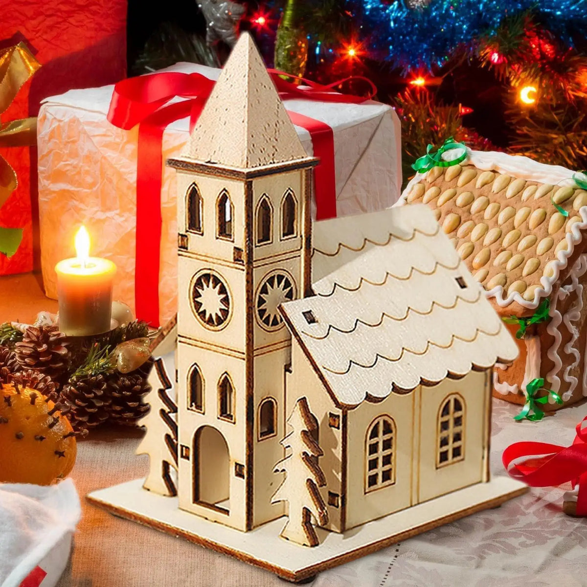 Light-Up Wooden Christmas Village Houses