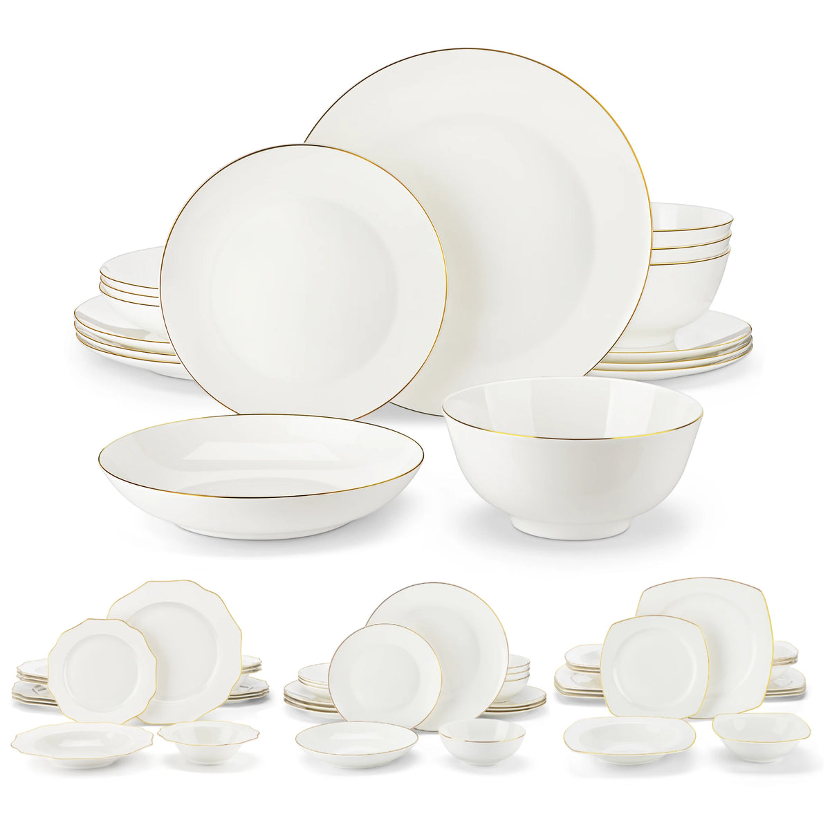 MALACASA Gold Rim Bone China Dinner Set - 16 or 32 Piece
