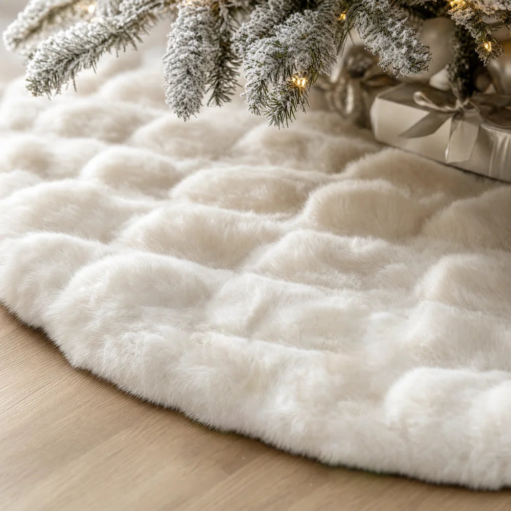 120cm Faux Fur Christmas Tree Skirt – Plush White