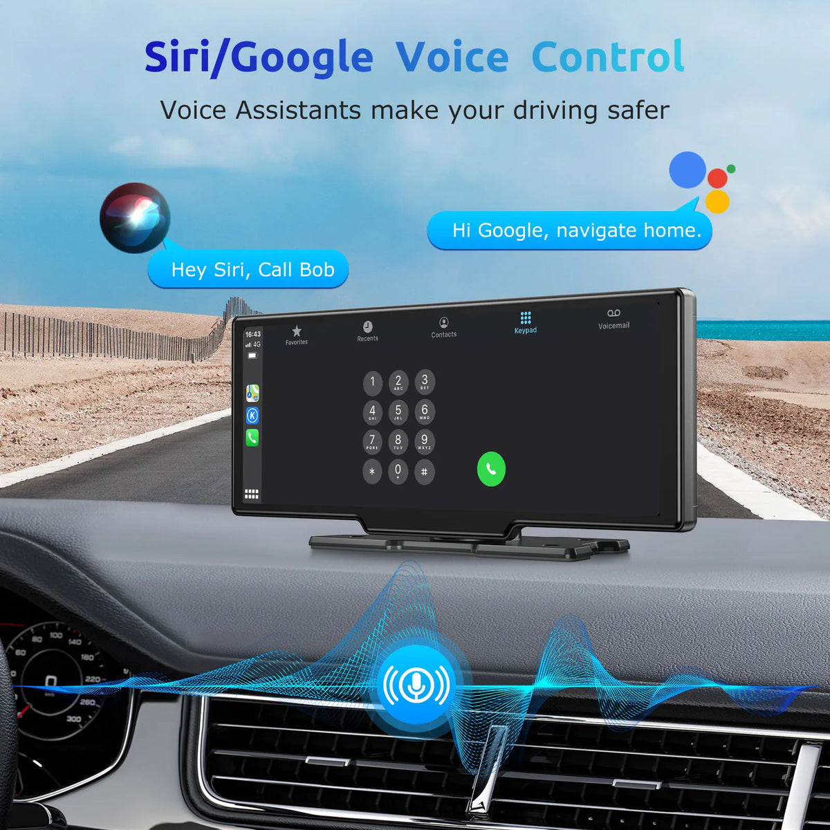 ESSGOO 10.26in Wireless CarPlay & Android Auto Screen with Dash Cam - image 2