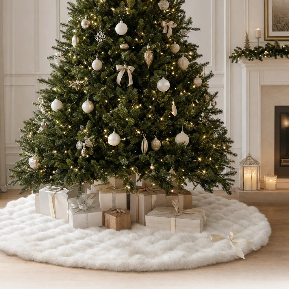 120cm Faux Fur Christmas Tree Skirt – Plush White
