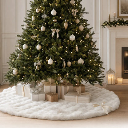 120cm Faux Fur Christmas Tree Skirt – Plush White