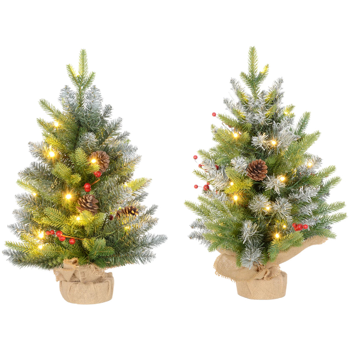 2ft Pre-Lit Tabletop Christmas Trees – Set of 2