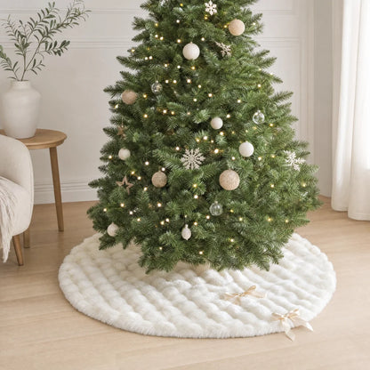 120cm Faux Fur Christmas Tree Skirt – Plush White