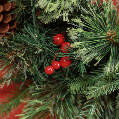 Pre-Lit Christmas Door Wreath with Pine Cones & Red Berries