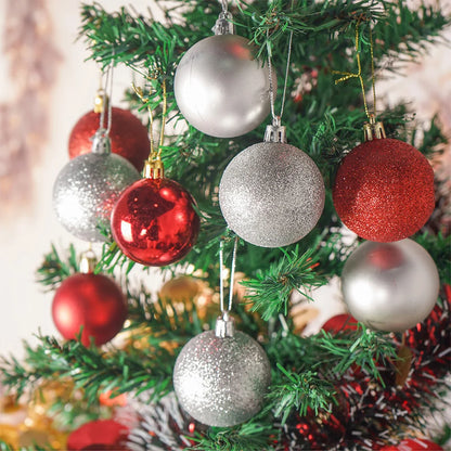 35-Piece Red & Silver Christmas Bauble Set – Shatterproof