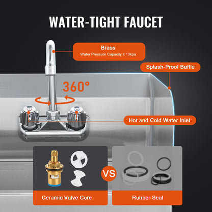 SucceBuy Stainless Steel Hand Sink with Faucet & Splash Guard - image 3