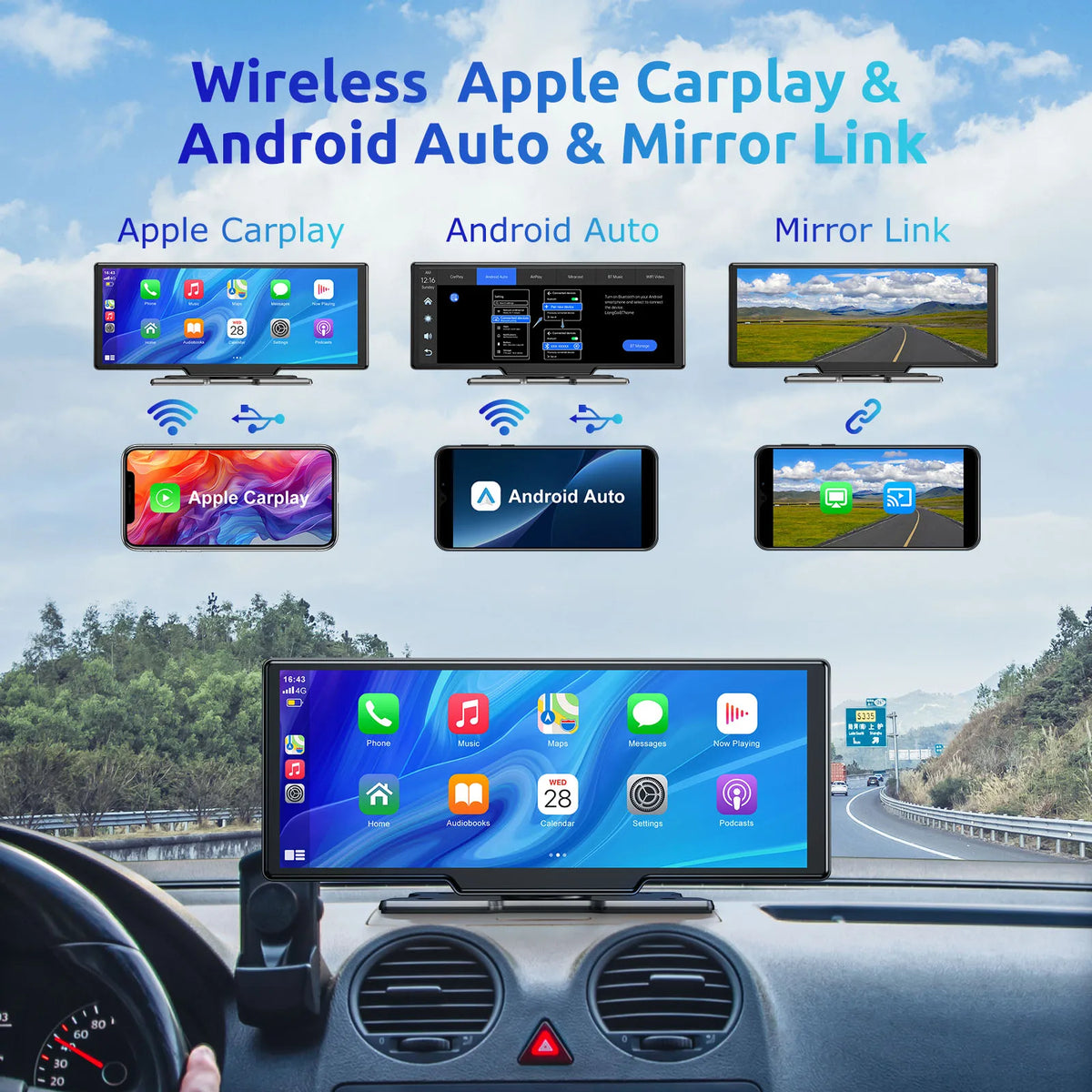 ESSGOO 10.26in Wireless CarPlay & Android Auto Screen with Dash Cam - image 3