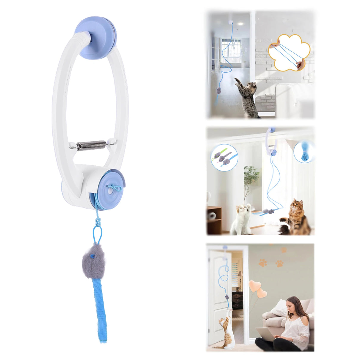 Door-Hanging Bouncing Mouse Cat Toy – 3 Catnip Mice