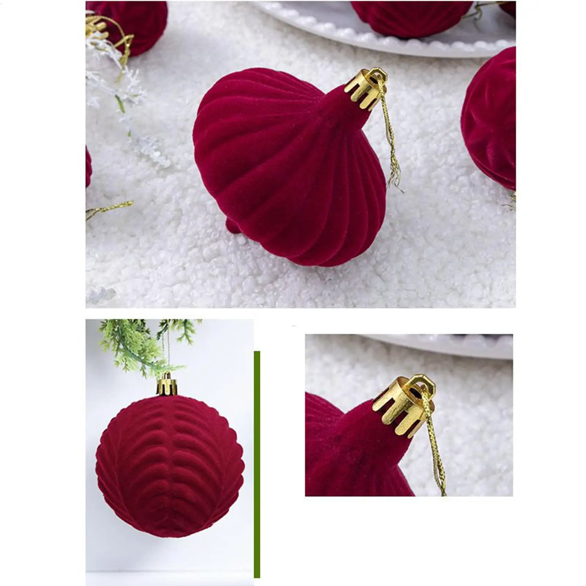 36-Piece Velvet Christmas Ornament Set – Burgundy