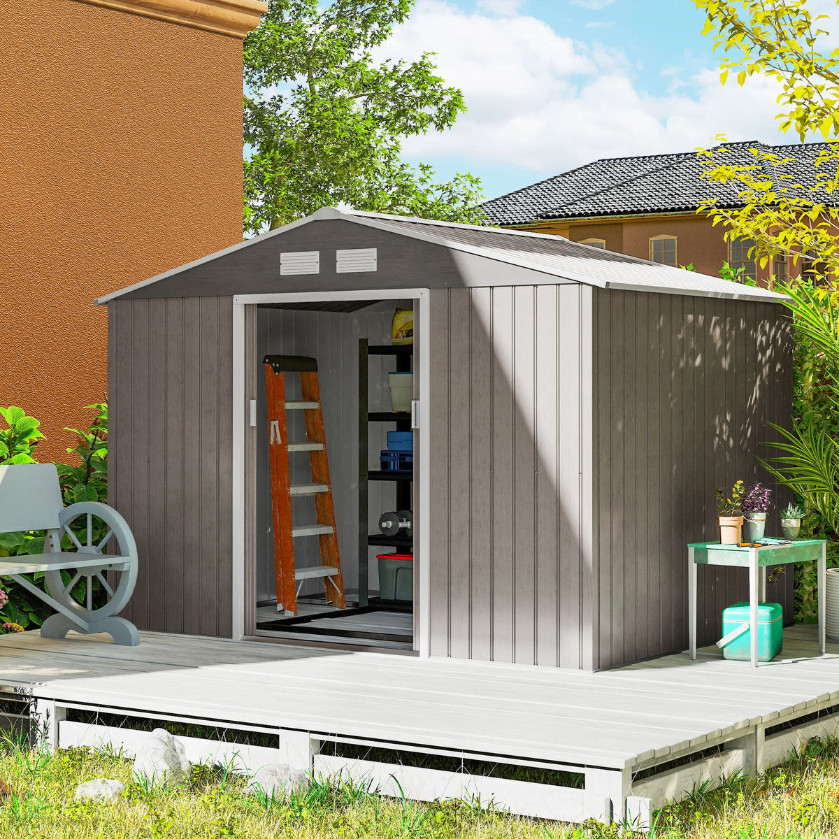 Outsunny 9 x 6ft Metal Garden Shed with Foundation Kit