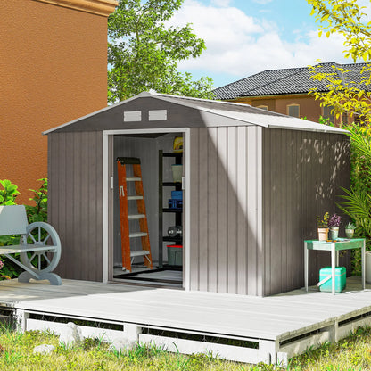 Outsunny 9 x 6ft Metal Garden Shed with Foundation Kit