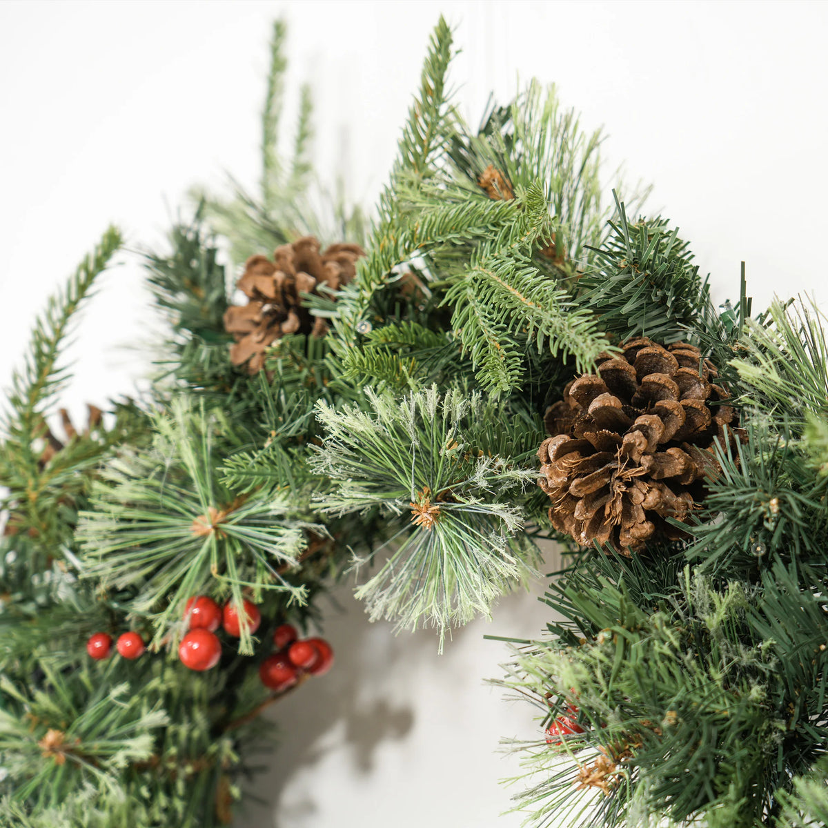 Pre-Lit Christmas Door Wreath with Pine Cones & Red Berries