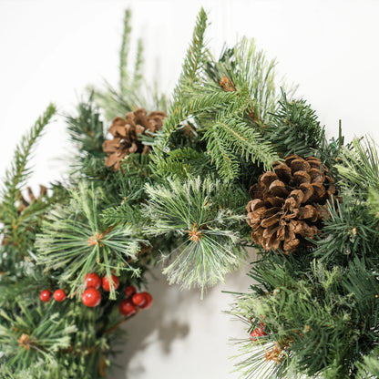 Pre-Lit Christmas Door Wreath with Pine Cones & Red Berries