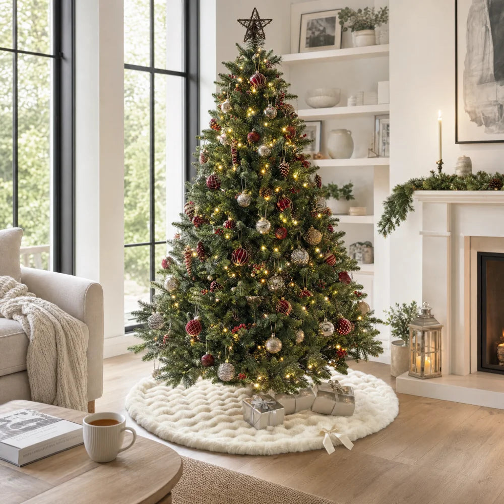 120cm Faux Fur Christmas Tree Skirt – Plush White
