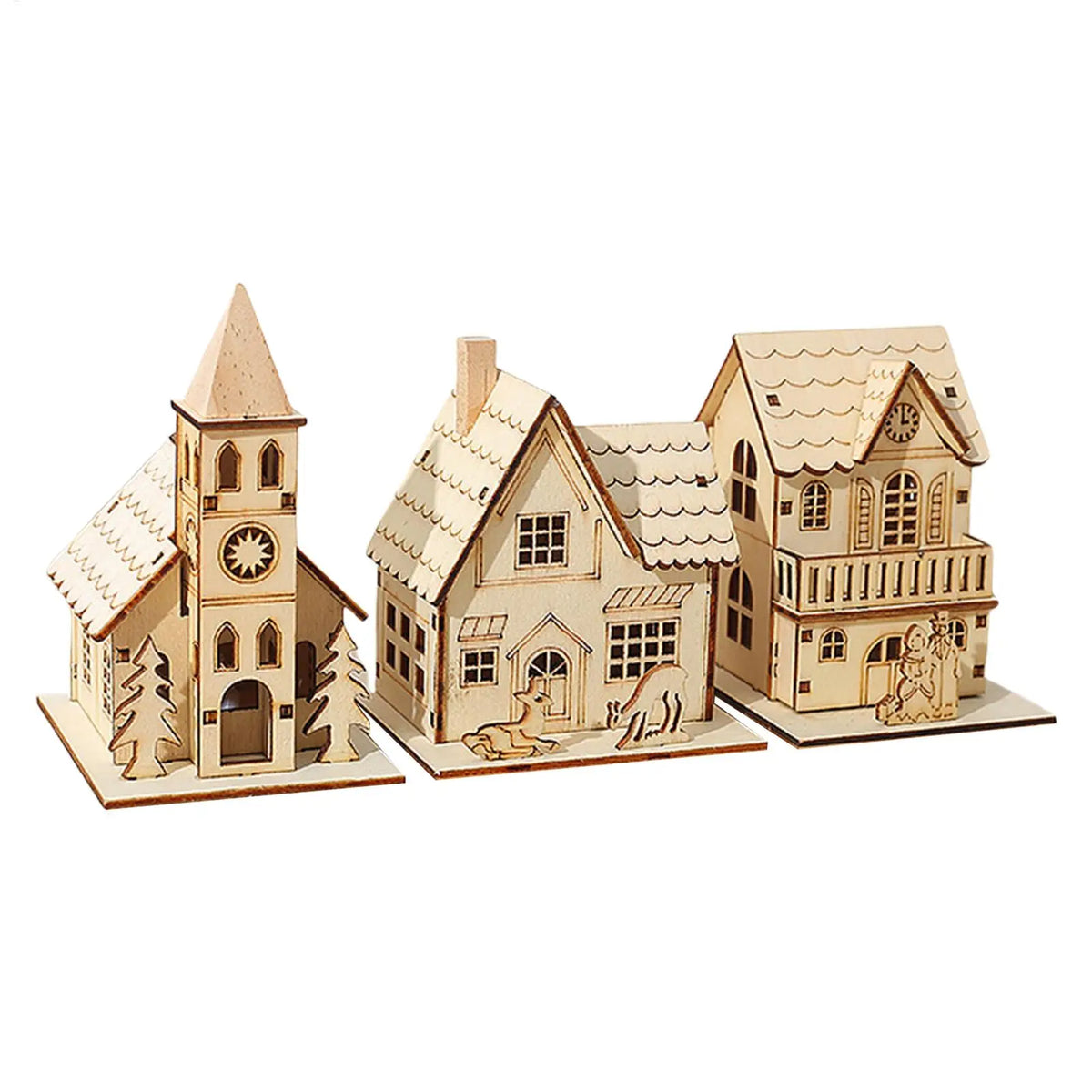 Light-Up Wooden Christmas Village Houses