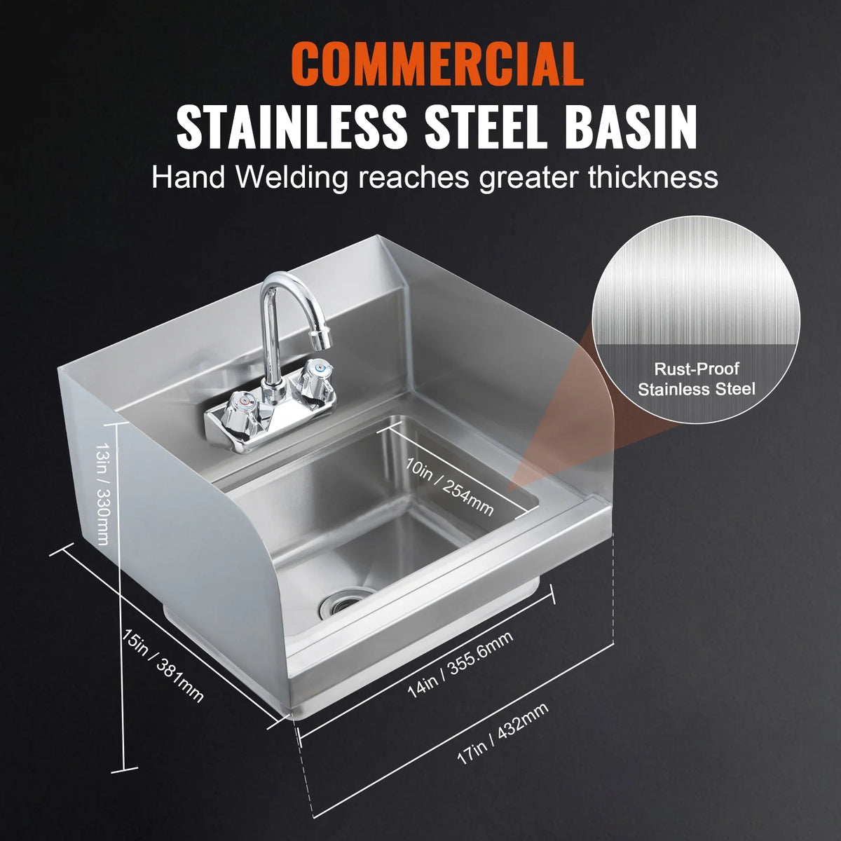 SucceBuy Stainless Steel Hand Sink with Faucet & Splash Guard - image 2