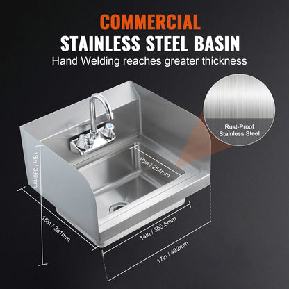 SucceBuy Stainless Steel Hand Sink with Faucet & Splash Guard - image 2