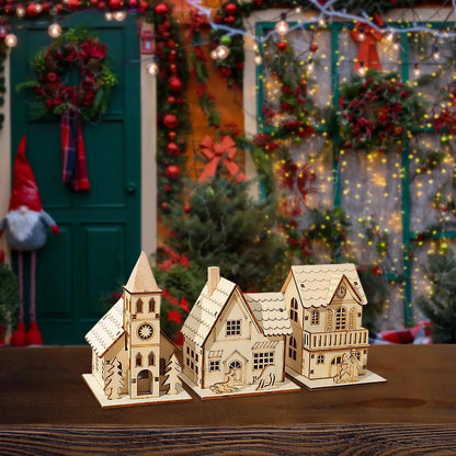 Light-Up Wooden Christmas Village Houses