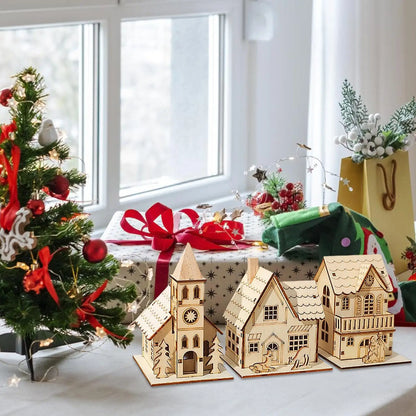 Light-Up Wooden Christmas Village Houses