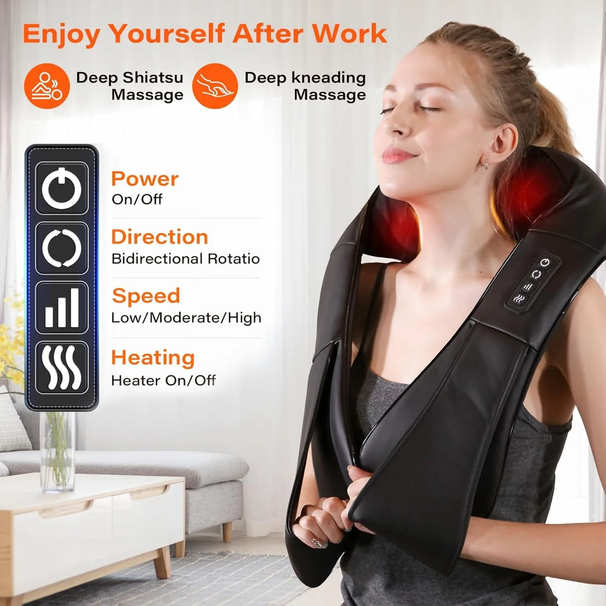 Neck Massager with Heat - Shiatsu Kneading, UK Plug