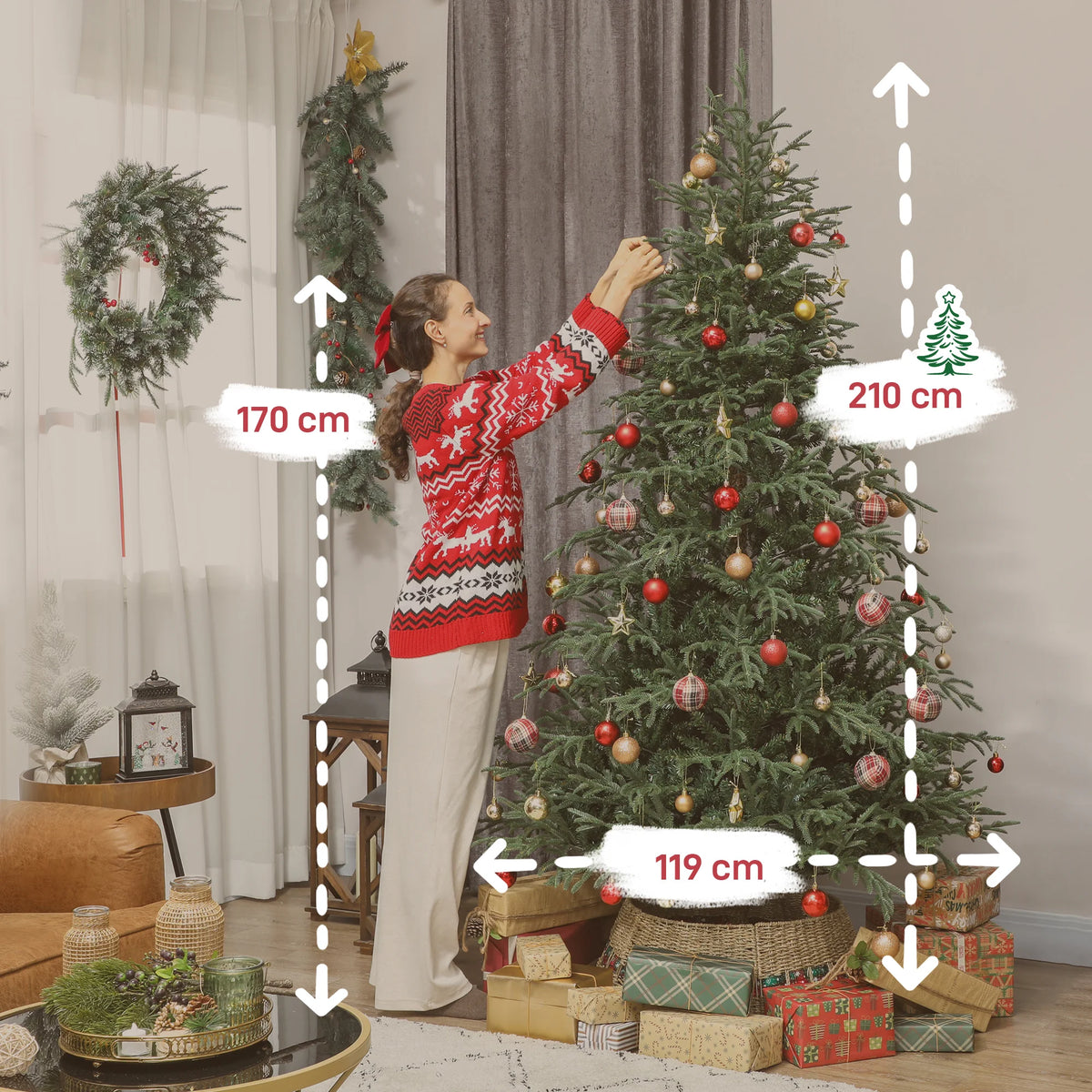7ft Full Spruce Artificial Christmas Tree – 2942 Tips, Hinged Branches
