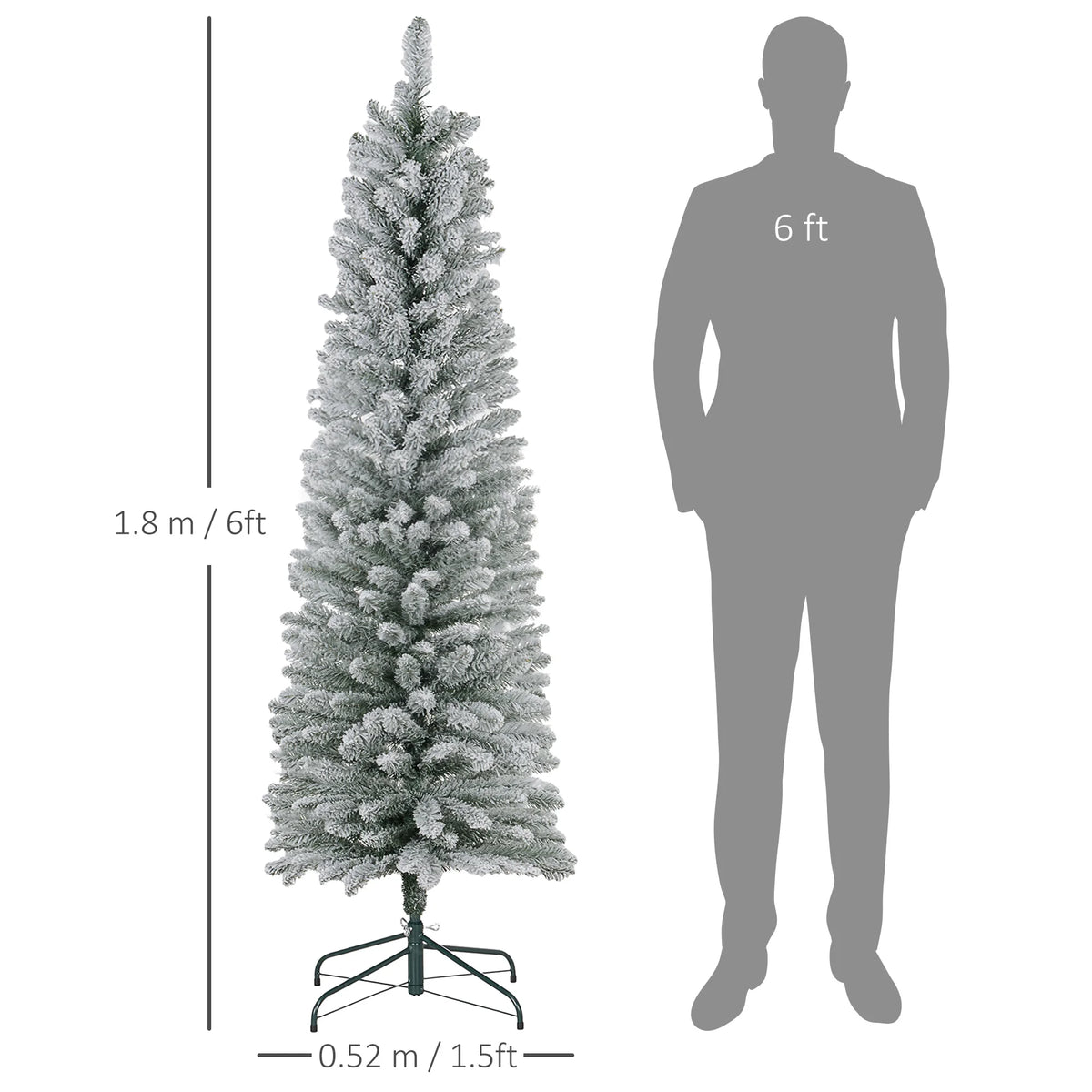 6ft Slim Pencil Christmas Tree – Snow Flocked Tips