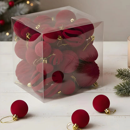 36-Piece Velvet Christmas Ornament Set – Burgundy