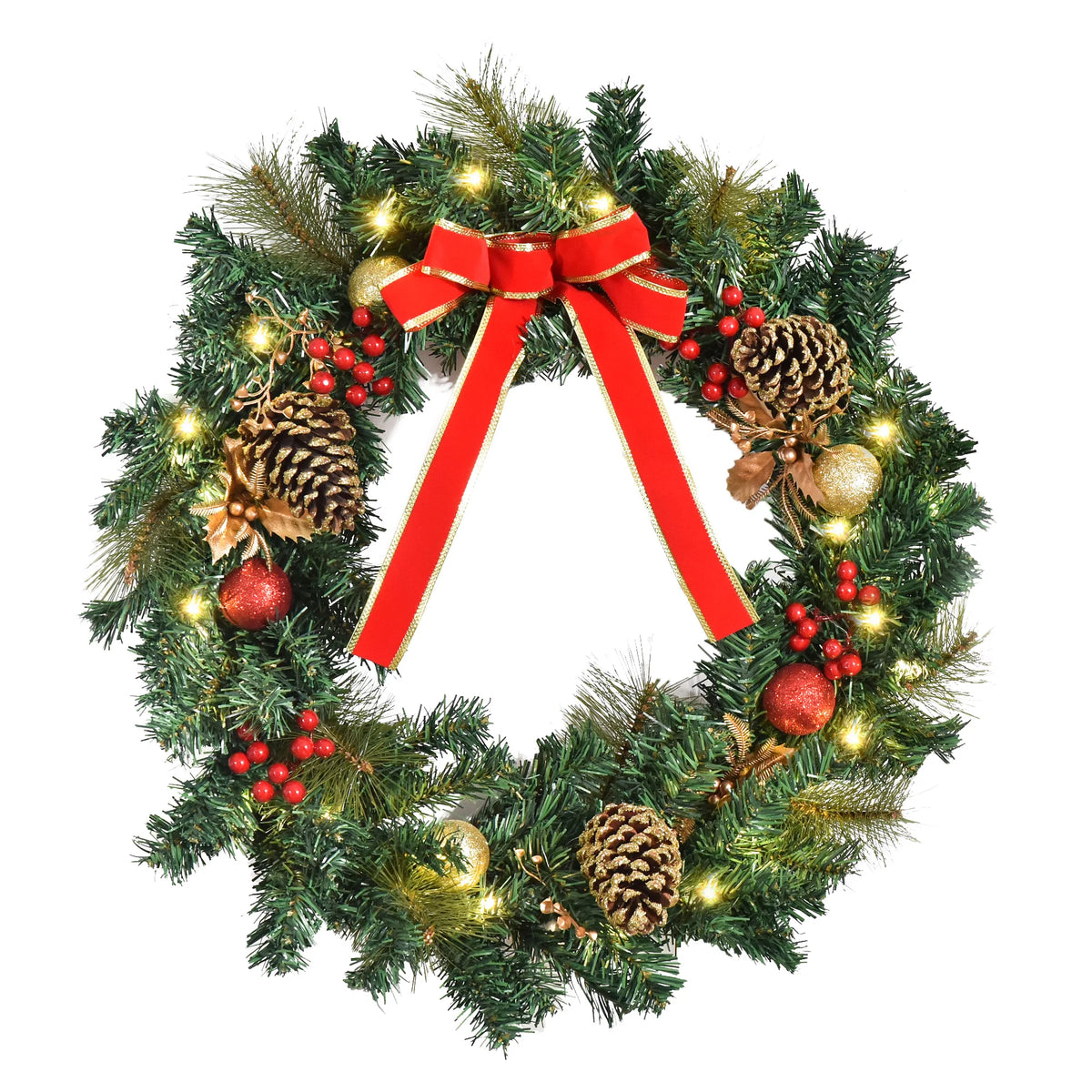 Pre-Lit Christmas Door Wreath – 60cm, 20 LED